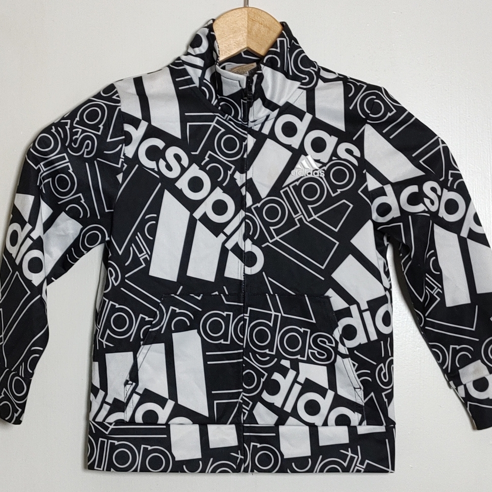 Adidas Black and White Logo Zip Up Jacket
